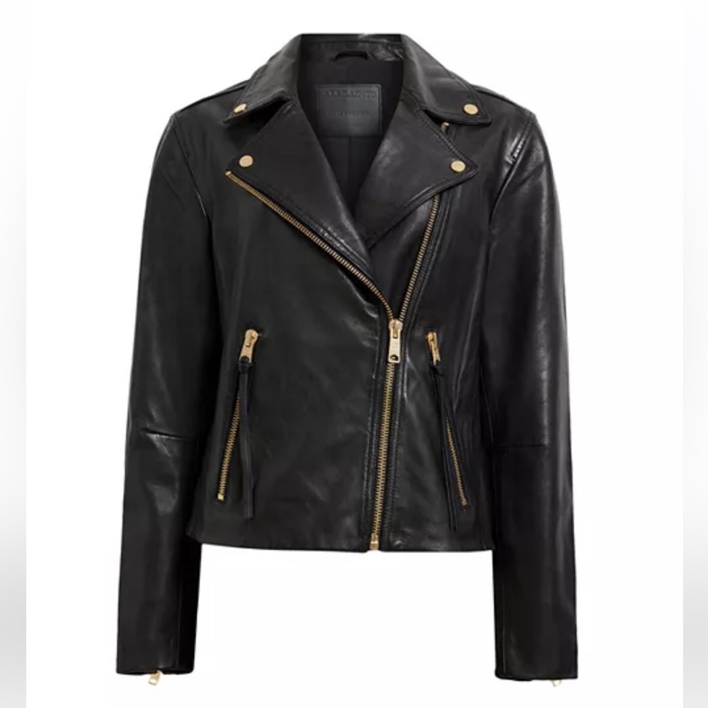 All SAINTS DALBY SLIM FIT LEATHER BIKER JACKET